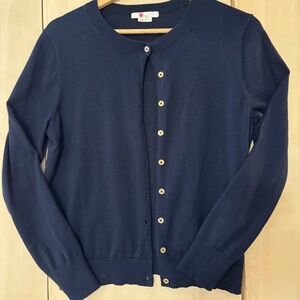Women’s Boden Navy Blue Cardigan Sweater with gold buttons, Size M, Cotton Blend